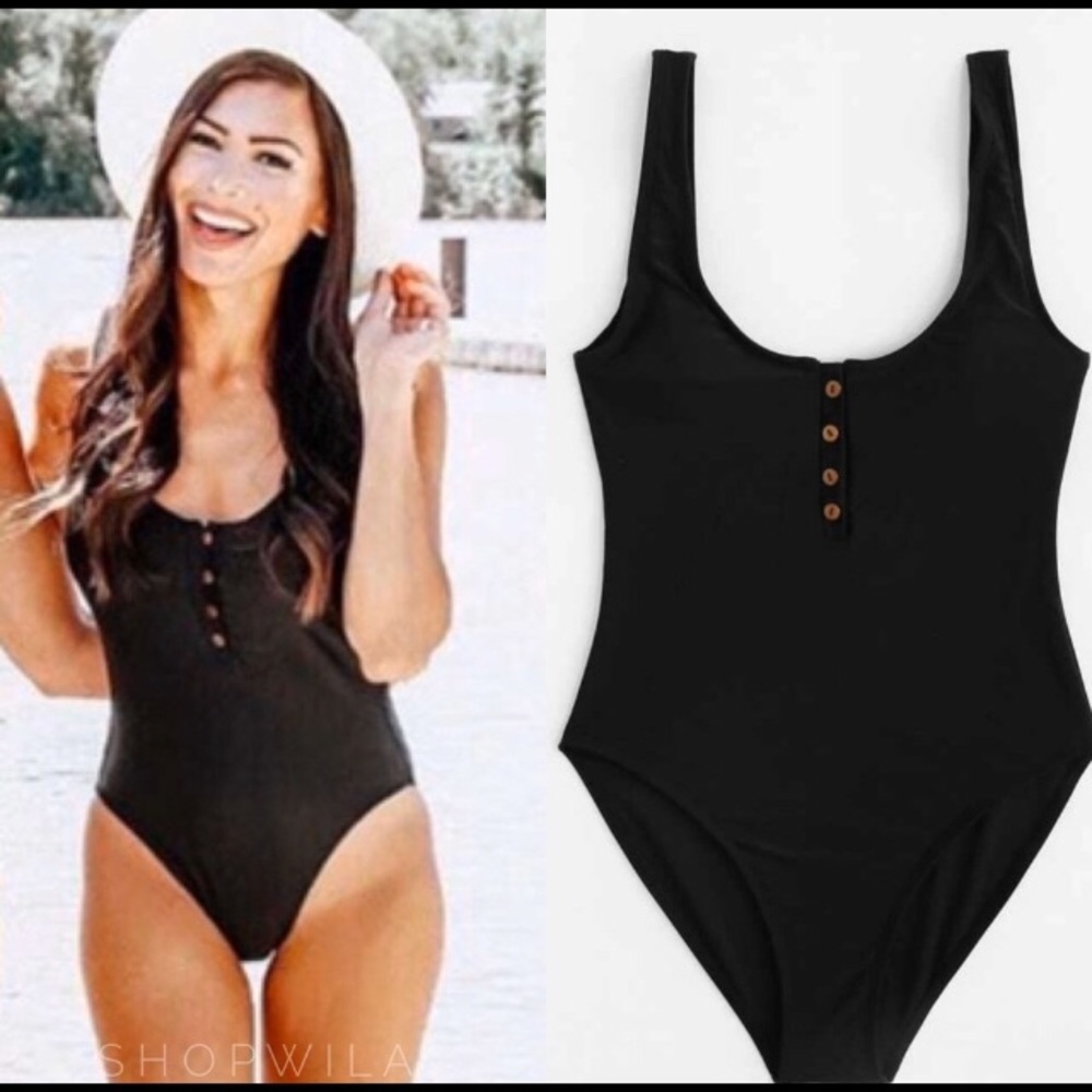 🤩Button Up Tank Swimsuit Black